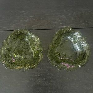 Two Vintage Indiana Glass Loganberry Berry Candy Bowls Green Avocado Color